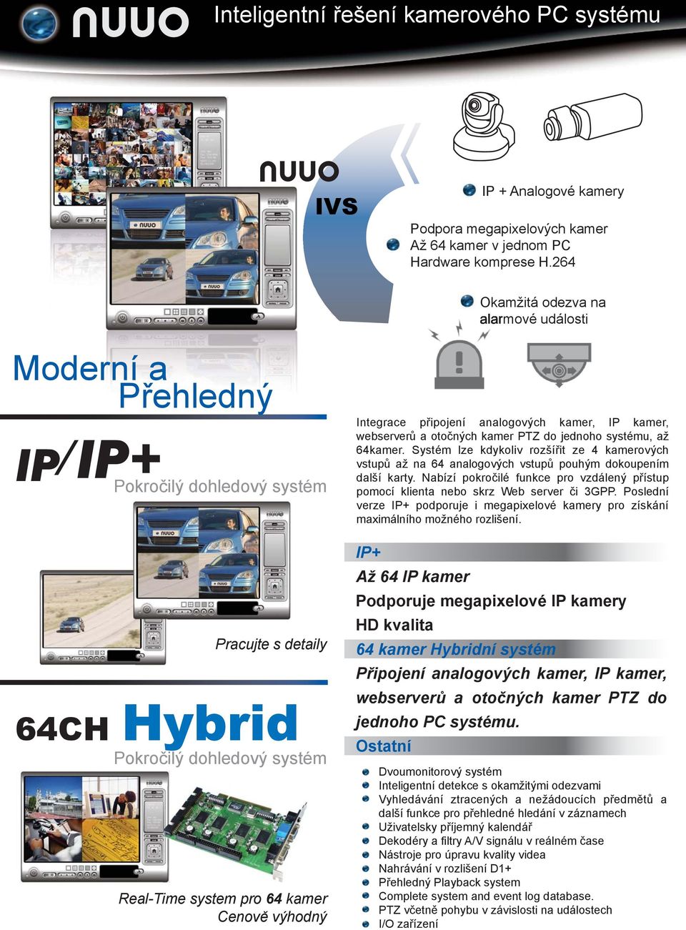 Integrace p ipojení analogových kamer, IP kamer, webserver a oto ných kamer PTZ do jednoho systému, až 6kamer.