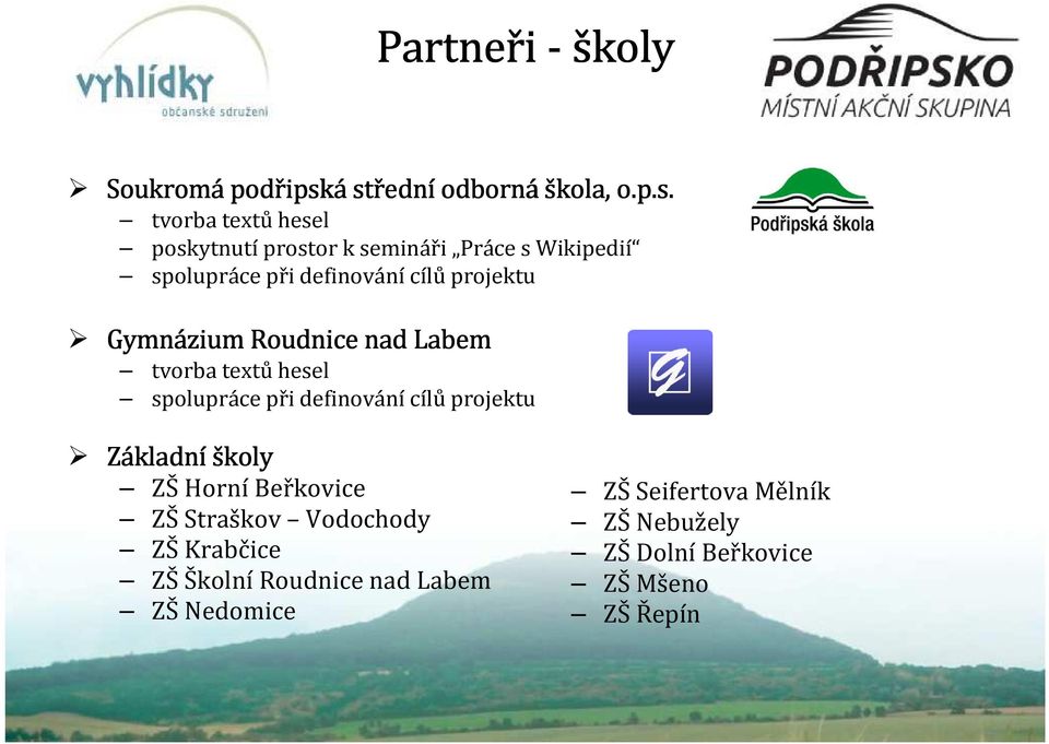 spolupráce při definování cílů projektu Gymnázium Roudnice nad Labem tvorba textů hesel spolupráce při