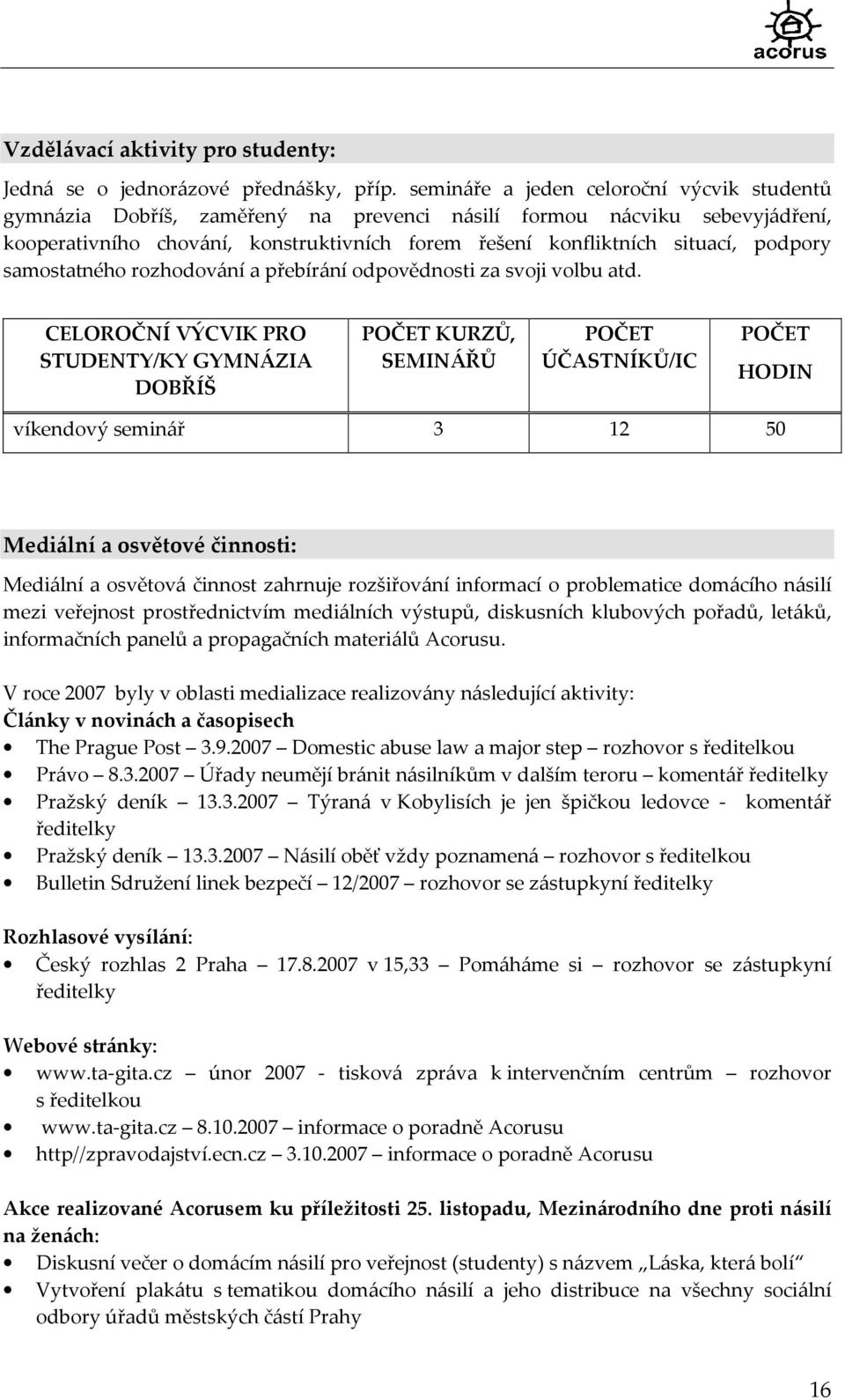 podpory samostatného rozhodování a přebírání odpovědnosti za svoji volbu atd.
