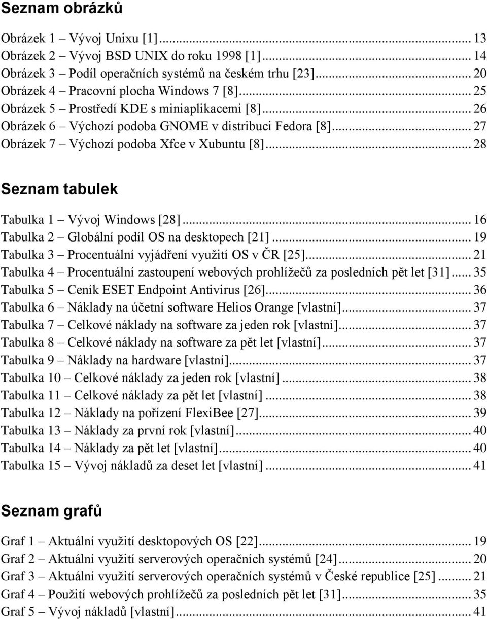 .. 28 Seznam tabulek Tabulka 1 Vývoj Windows [28]... 16 Tabulka 2 Globální podíl OS na desktopech [21]... 19 Tabulka 3 Procentuální vyjádření využití OS v ČR [25].