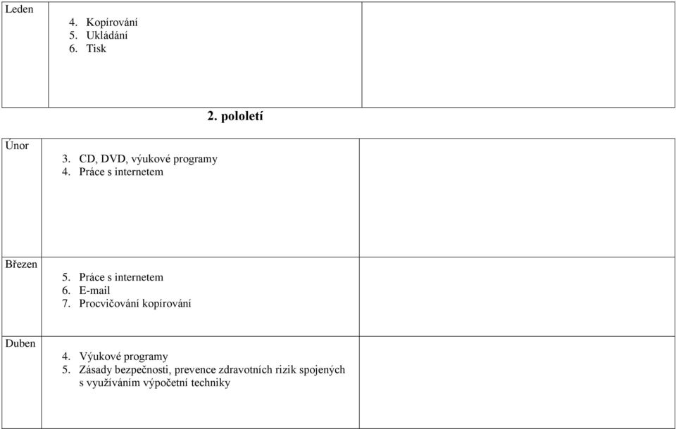 Práce s internetem 6. E-mail 7. Procvičování kopírování Duben 4.