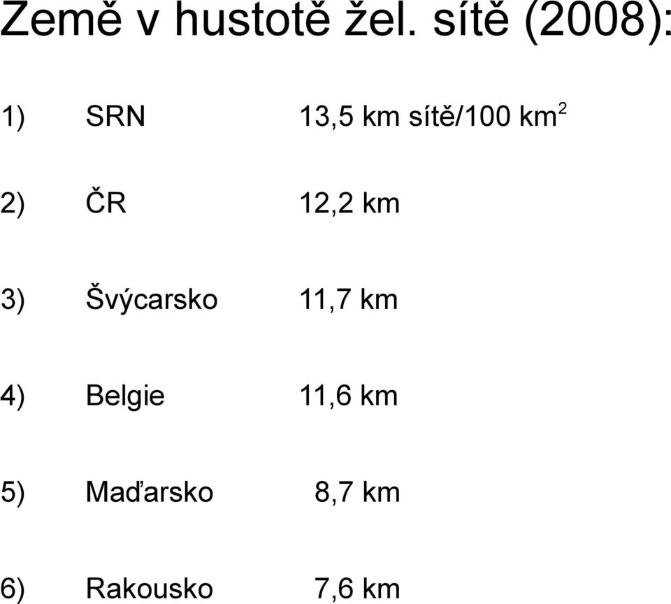 km 2 2) ČR 12,2 km 3) Švýcarsko 11,7