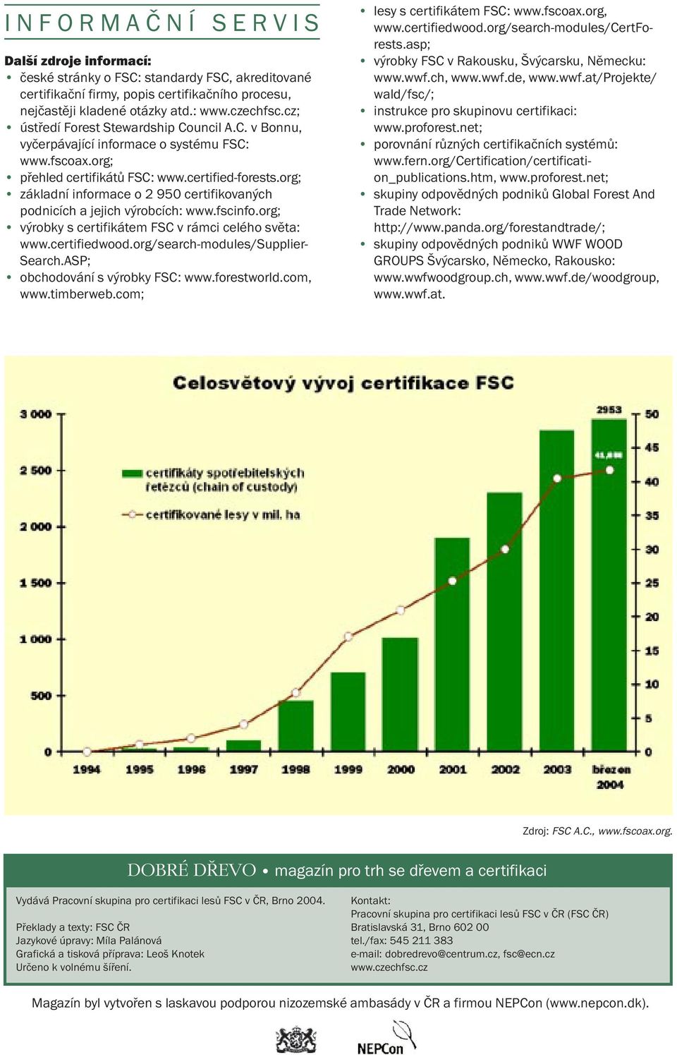 org; základní informace o 2 950 certifikovaných podnicích a jejich výrobcích: www.fscinfo.org; výrobky s certifikátem FSC v rámci celého světa: www.certifiedwood.org/search-modules/supplier- Search.