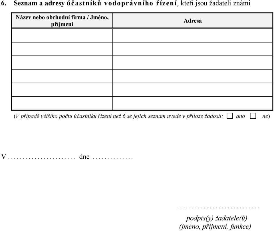 většího počtu účastníků řízení než 6 se jejich seznam uvede v příloze