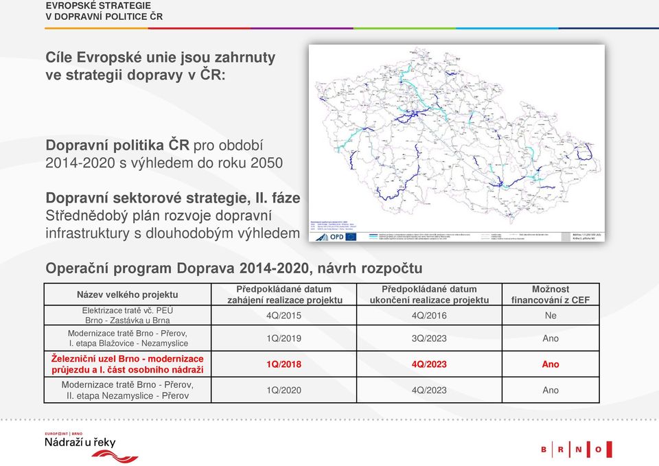 PEÚ Brno - Zastávka u Brna Modernizace tratě Brno - Přerov, I. etapa Blažovice - Nezamyslice Železniční uzel Brno - modernizace průjezdu a I. část osobního nádraží Modernizace tratě Brno - Přerov, II.