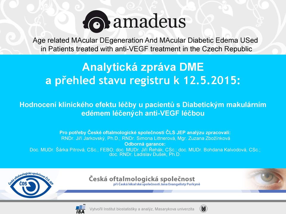 2015: Hodnocení klinického efektu léčby u pacientů s Diabetickým makulárním edémem léčených anti-vegf léčbou Pro potřeby České oftalmologické