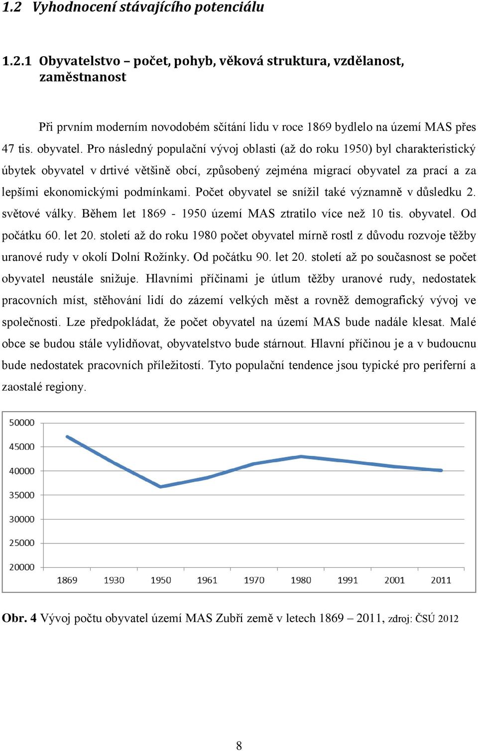 Pro následný populační vývoj oblasti (až do roku 1950) byl charakteristický úbytek obyvatel v drtivé většině obcí, způsobený zejména migrací obyvatel za prací a za lepšími ekonomickými podmínkami.
