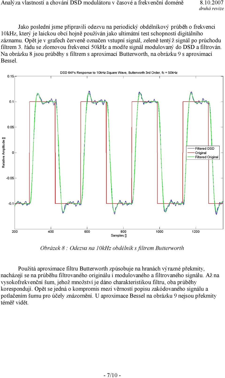 Na obrázku 8 jsou průběhy s filtrem s aproximací Butterworth, na obrázku 9 s aproximací Bessel.