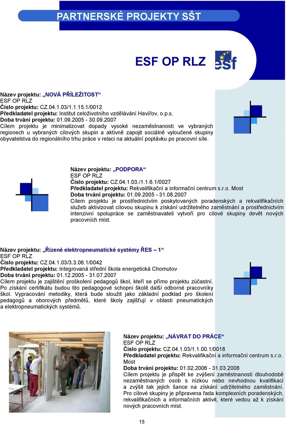 2007 Cílem projektu je minimalizovat dopady vysoké nezaměstnanosti ve vybraných regionech u vybraných cílových skupin a aktivně zapojit sociálně vyloučené skupiny obyvatelstva do regionálního trhu
