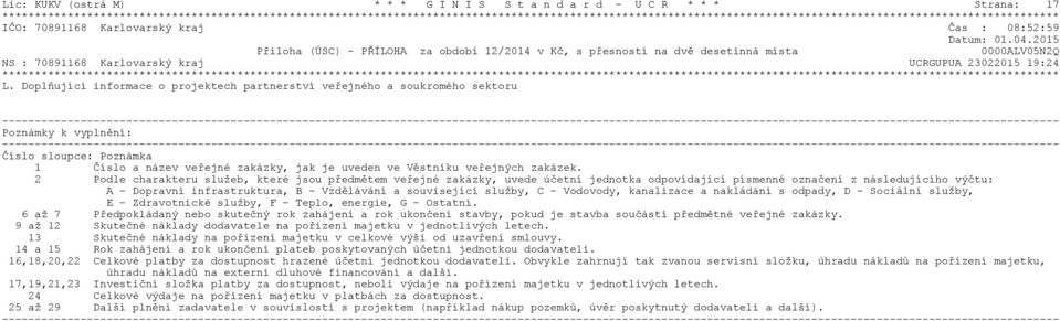 2 Podle charakteru služeb, které jsou předmětem veřejné zakázky, uvede účetní jednotka odpovídající písmenné označení z následujícího výčtu: A - Dopravní infrastruktura, B - Vzdělávání a související