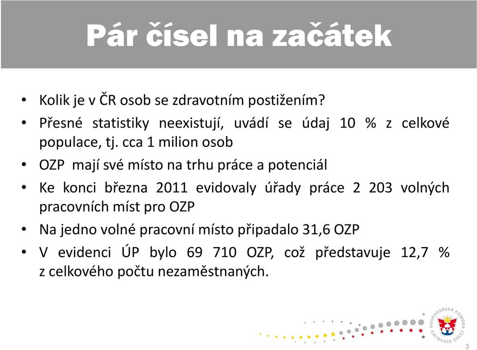 cca 1 milion osob OZP mají své místo na trhu práce a potenciál Ke konci března 2011 evidovaly úřady