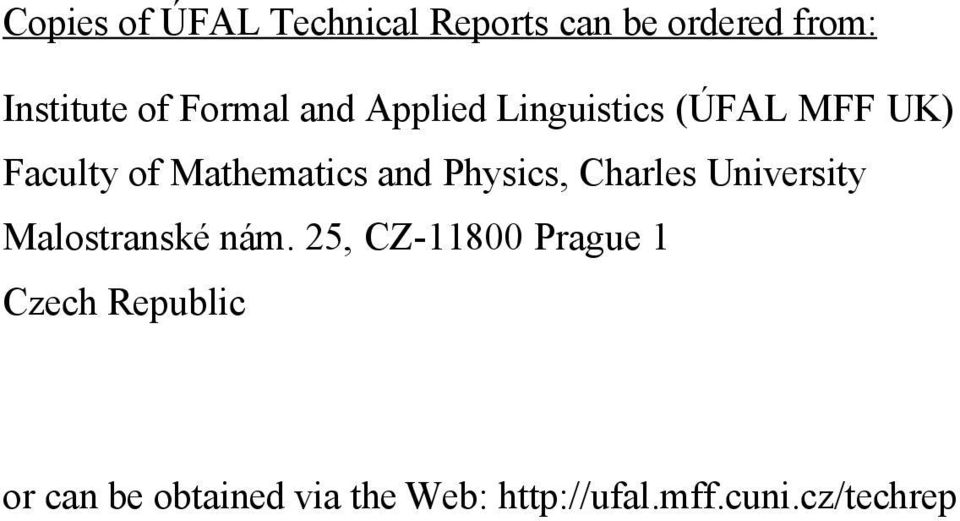 Physics, Charles University Malostranské nám.