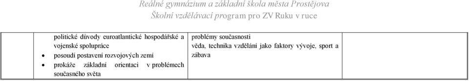 základní orientaci v problémech současného světa problémy