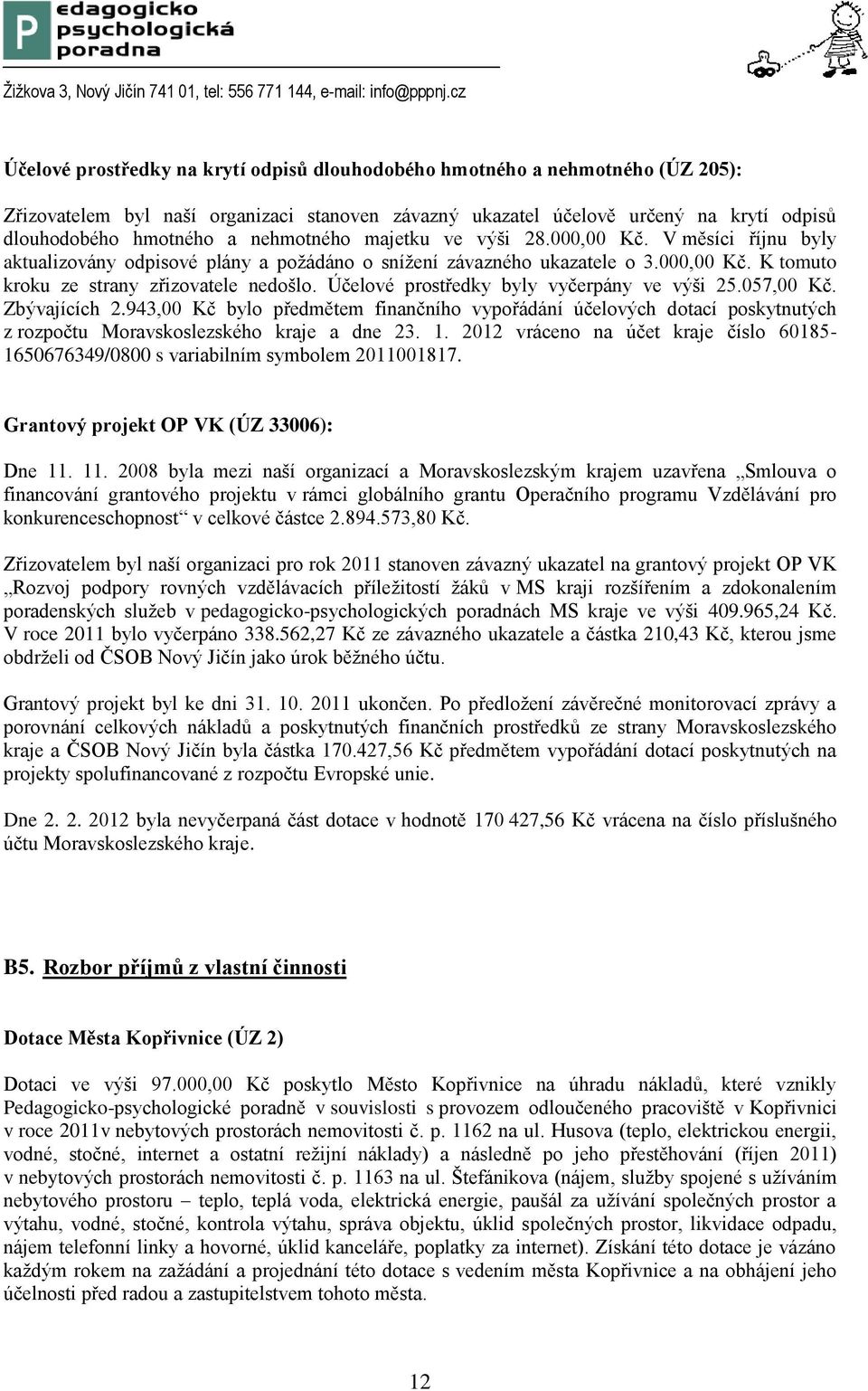 Účelové prostředky byly vyčerpány ve výši 25.057,00 Kč. Zbývajících 2.943,00 Kč bylo předmětem finančního vypořádání účelových dotací poskytnutých z rozpočtu Moravskoslezského kraje a dne 23. 1.