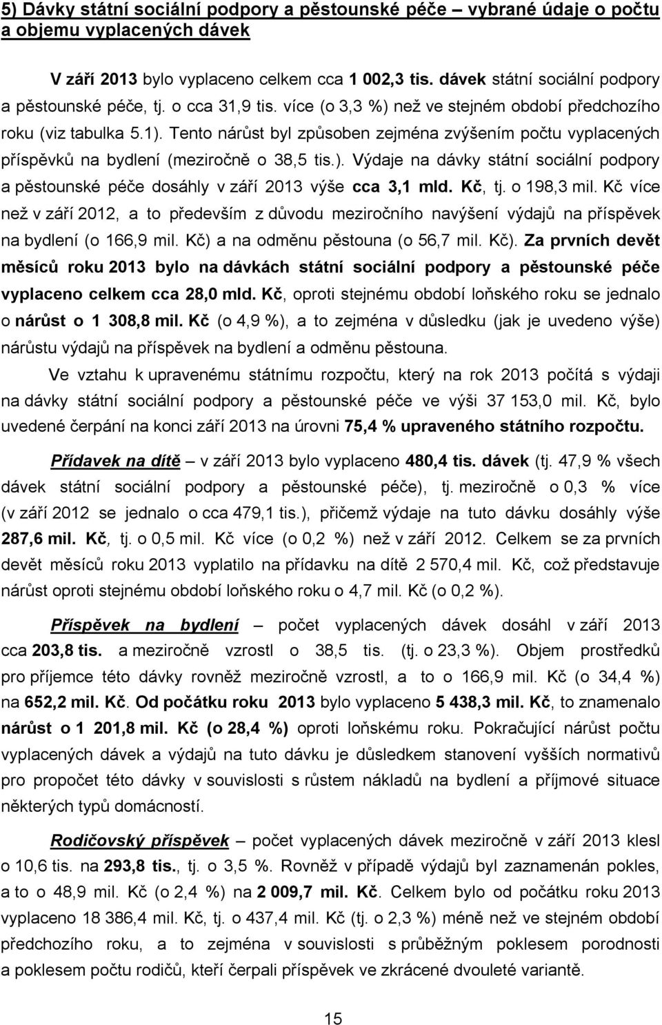 Kč, tj. o 198,3 mil. Kč více než v 2012, a to především z důvodu meziročního navýšení výdajů na příspěvek na bydlení (o 166,9 mil. Kč) 