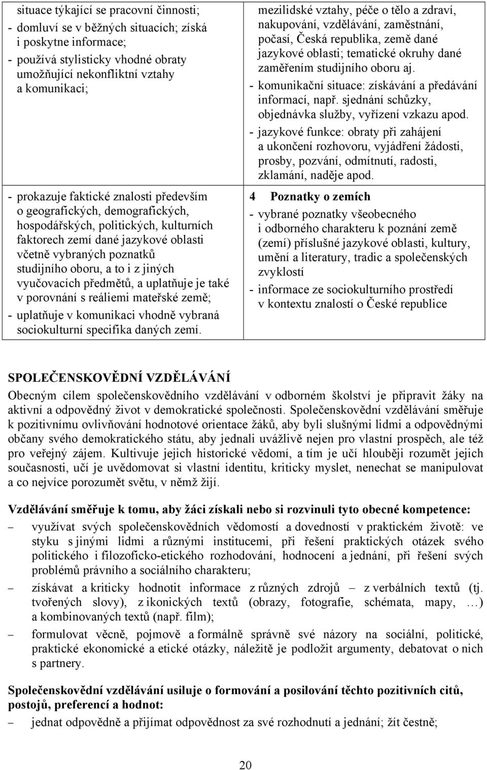 vyučovacích předmětů, a uplatňuje je také v porovnání s reáliemi mateřské země; - uplatňuje v komunikaci vhodně vybraná sociokulturní specifika daných zemí.