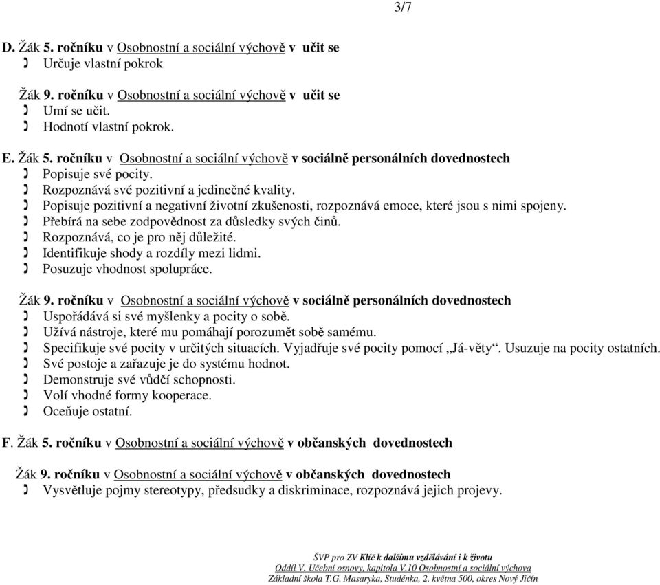 Rozpoznává, co je pro něj důležité. Identifikuje shody a rozdíly mezi lidmi. Posuzuje vhodnost spolupráce. Žák 9.