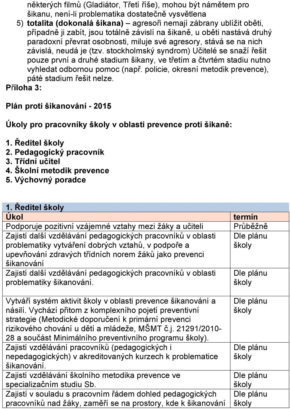 stockholmský syndrom) Učitelé se snaží řešit pouze první a druhé stadium šikany, ve třetím a čtvrtém stadiu nutno vyhledat odbornou pomoc (např.