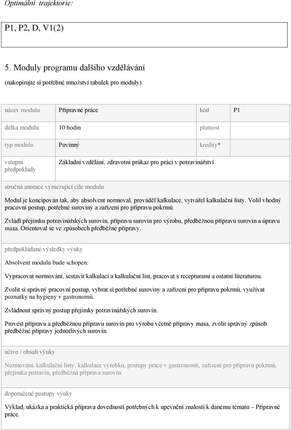 vzdělání, zdravotní průkaz pro práci v potravinářství Modul je koncipován tak, aby absolvent normoval, prováděl kalkulace, vytvářel kalkulační listy.