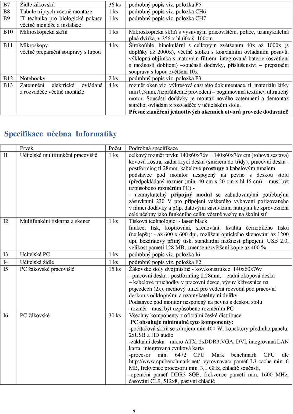 100cm B11 Mikroskopy včetně preparační soupravy s lupou 4 ks Širokoúhlé, binokulární s celkovým zvětšením 40x až 1000x (s doplňky až 2000x), včetně stolku s koaxiálním ovládáním posuvů, výklopná