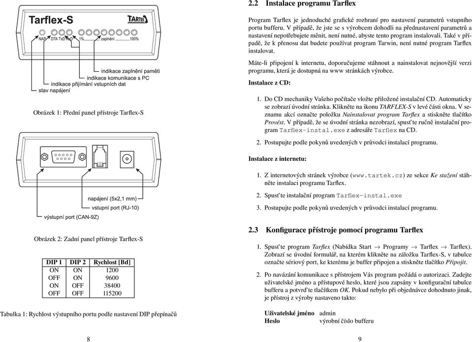 Také v případě, že k přenosu dat budete používat program Tarwin, není nutné program Tarflex instalovat.