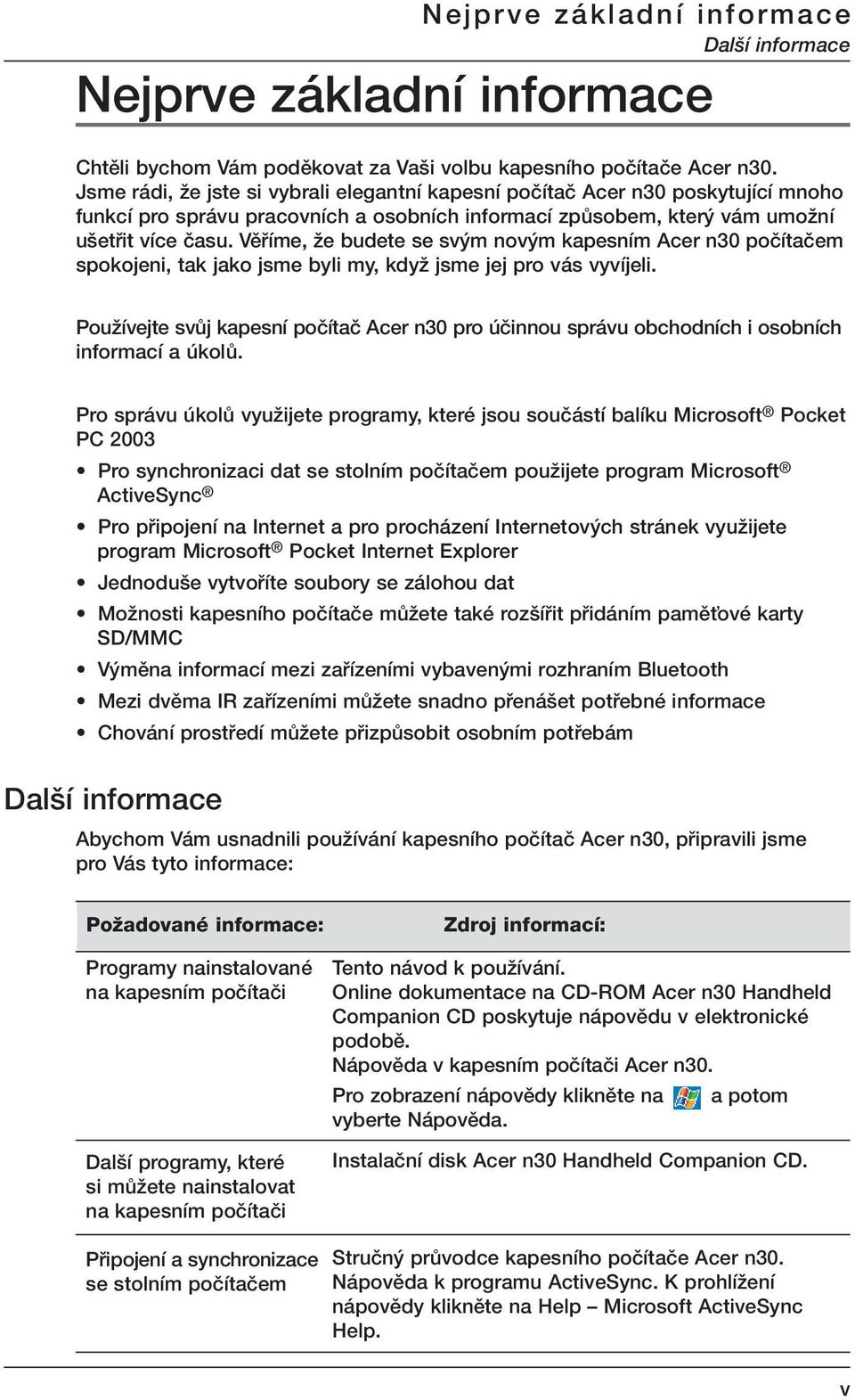 Vûfiíme, Ïe budete se sv m nov m kapesním Acer n30 poãítaãem spokojeni, tak jako jsme byli my, kdyï jsme jej pro vás vyvíjeli.