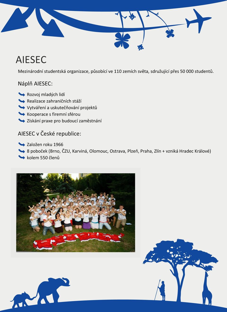 Kooperace s firemní sférou Získání praxe pro budoucí zaměstnání AIESEC v České republice: Založen roku
