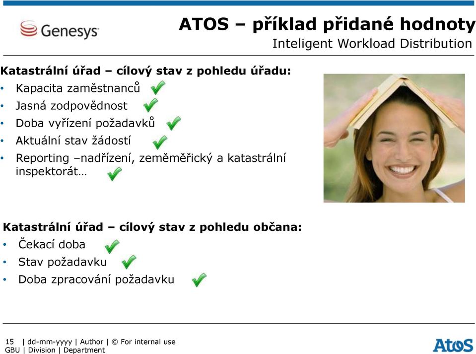 inspektorát ATOS příklad přidané hodnoty Inteligent Workload Distribution Katastrální úřad cílový