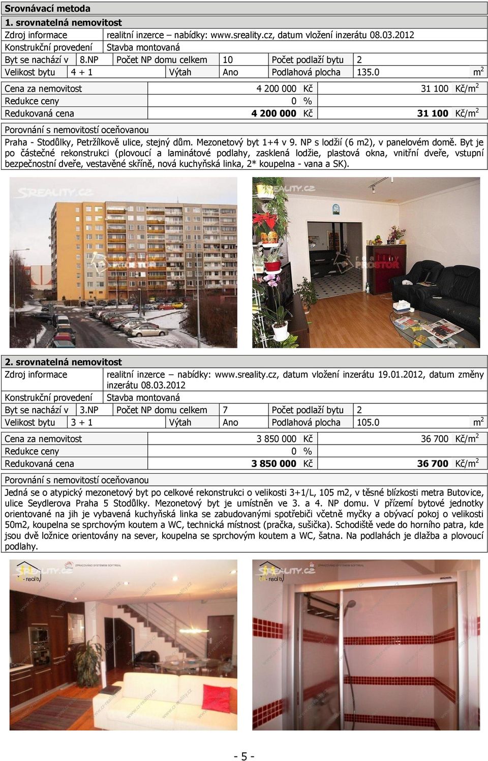 0 m 2 Cena za nemovitost 4 200 000 Kč 31 100 Kč/m 2 Redukce ceny 0 % Redukovaná cena 4 200 000 Kč 31 100 Kč/m 2 Porovnání s nemovitostí oceňovanou Praha - Stodůlky, Petržílkově ulice, stejný dům.
