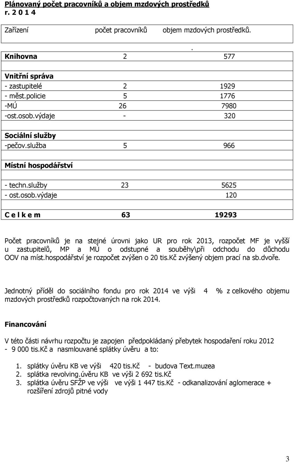 výdaje - 320 Sociální služby -pečov.služba 5 966 Místní hospodářství - techn.služby 23 5625 - ost.osob.