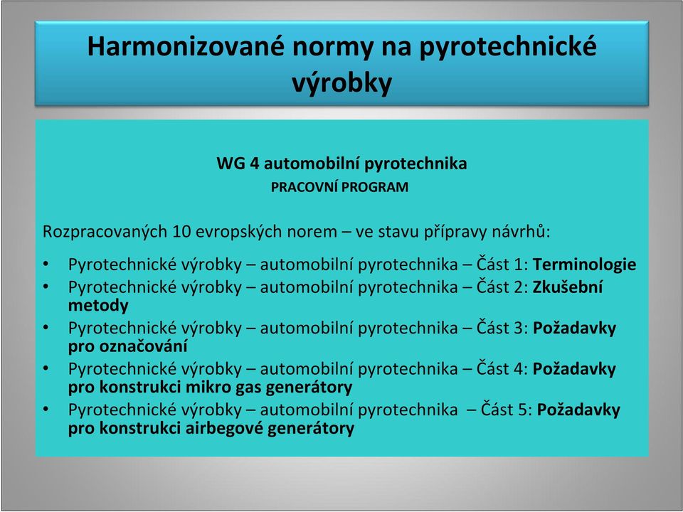 Zkušební metody Pyrotechnické výrobky automobilní pyrotechnika Část 3: Požadavky pro označování Pyrotechnické výrobky automobilní pyrotechnika