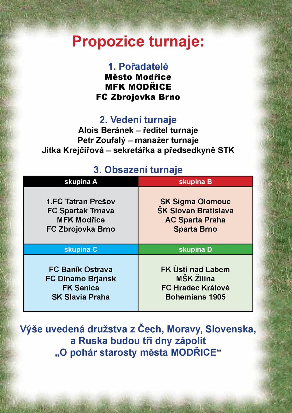 Obsazení turnaje skupina B 1.