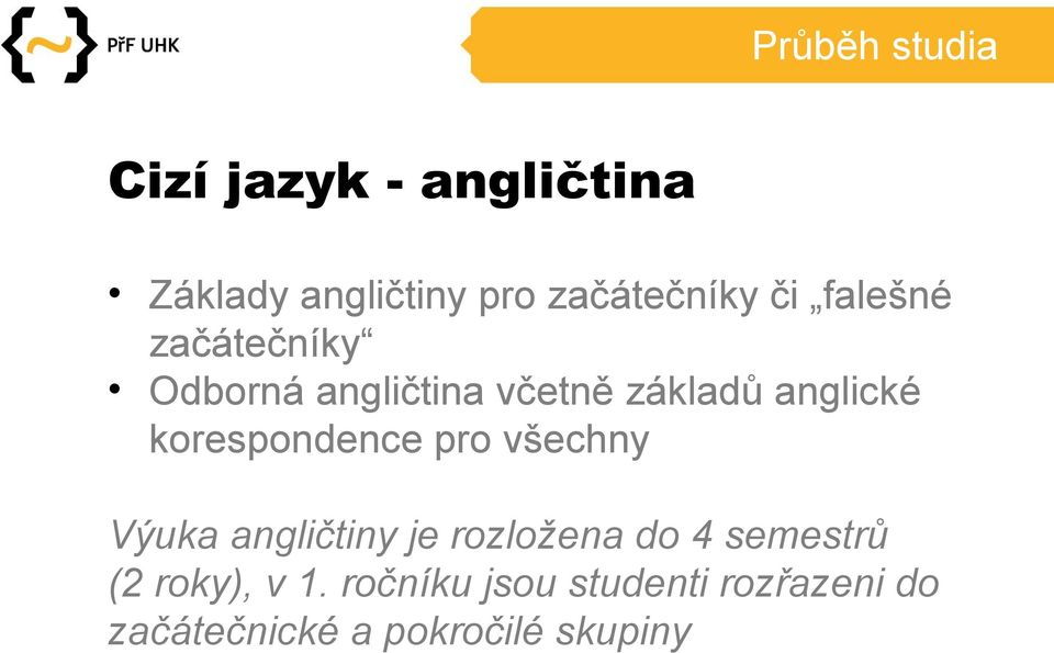 korespondence pro všechny Výuka angličtiny je rozložena do 4 semestrů (2