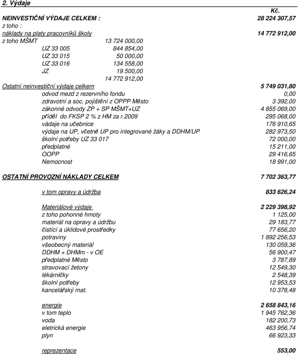 500,00 14 772 912,00 Ostatní neinvestiční výdaje celkem 5 749 031,80 odvod mezd z rezervního fondu 0,00 zdravotní a soc.