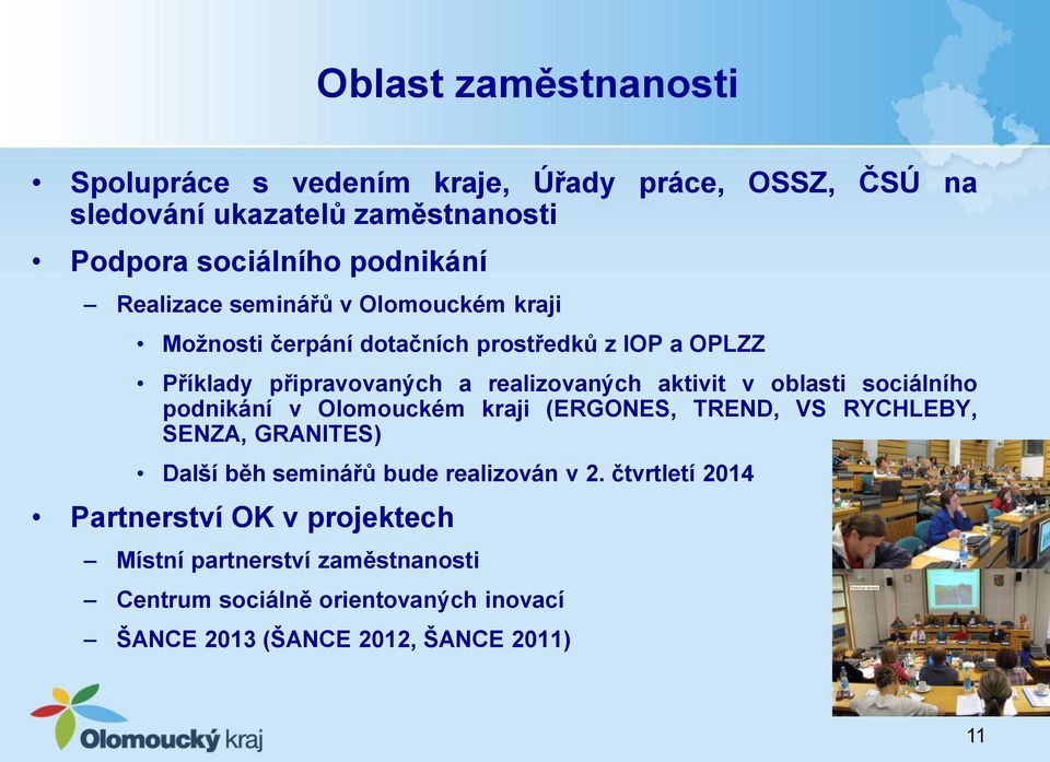 oblasti sociálního podnikání v Olomouckém kraji (ERGONES, TREND, VS RYCHLEBY, SENZA, GRANITES) Další běh seminářů bude realizován v 2.