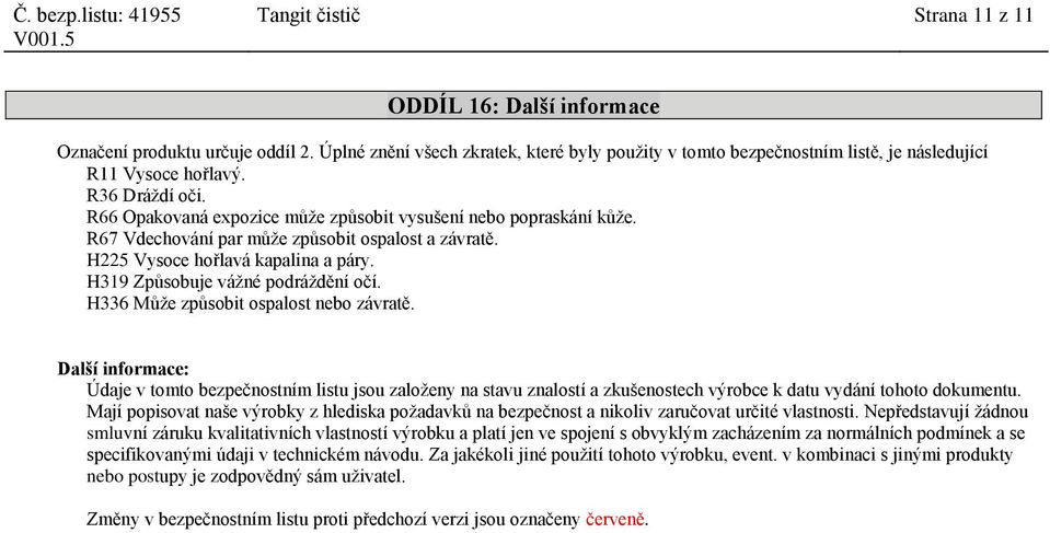 H319 Způsobuje vážné podráždění očí. H336 Může způsobit ospalost nebo závratě.