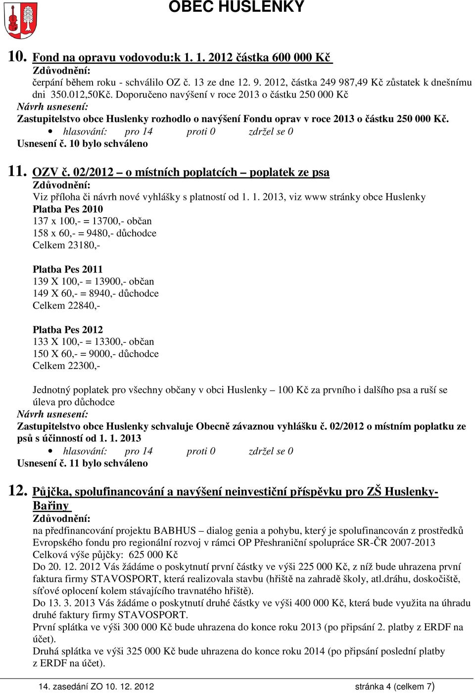 02/2012 o místních poplatcích poplatek ze psa Viz příloha či návrh nové vyhlášky s platností od 1.