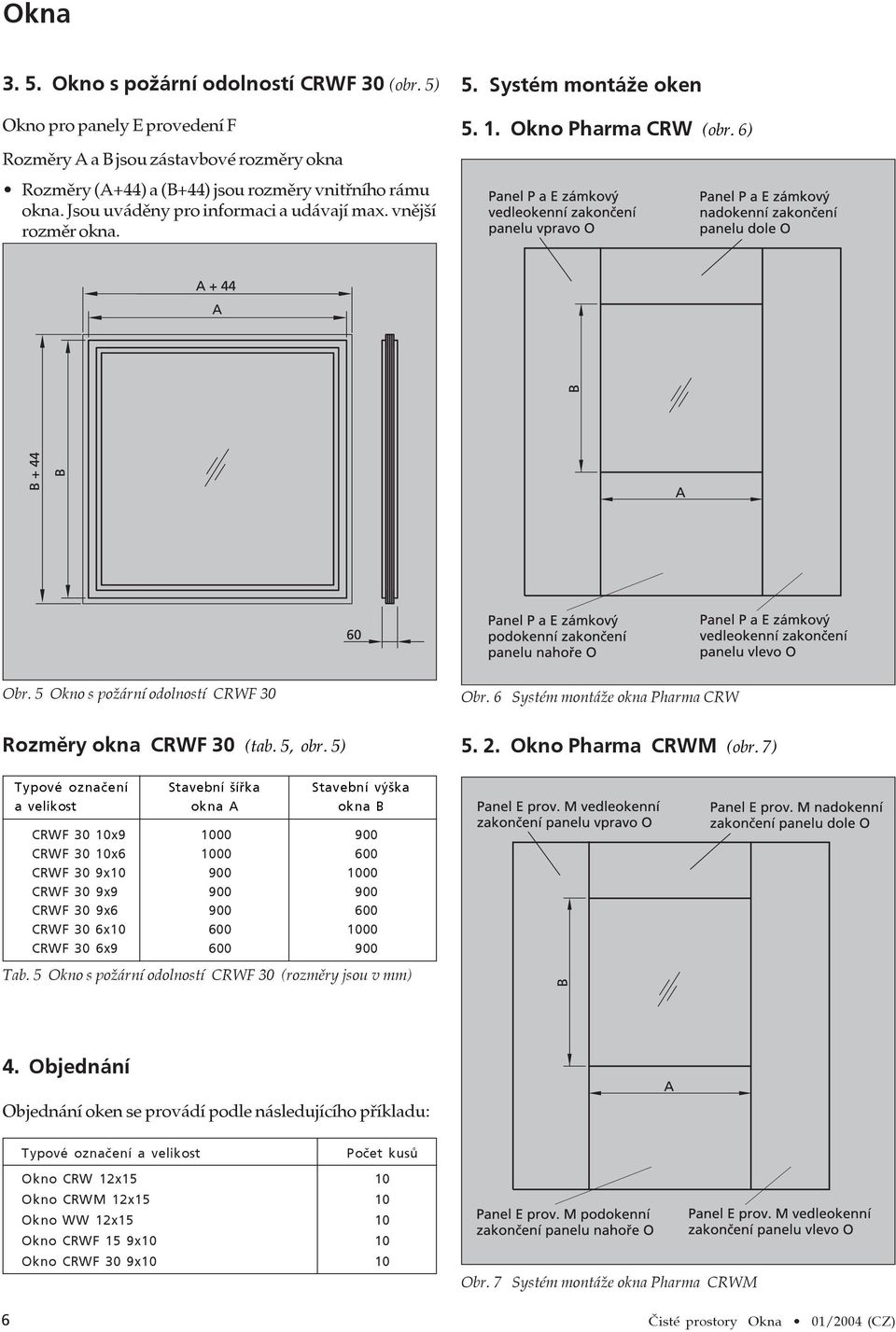 6 Systém montáže okna Pharma CRW Rozměry okna CRWF 30 (tab. 5, obr. 5) 5. 2. Okno Pharma CRWM (obr.
