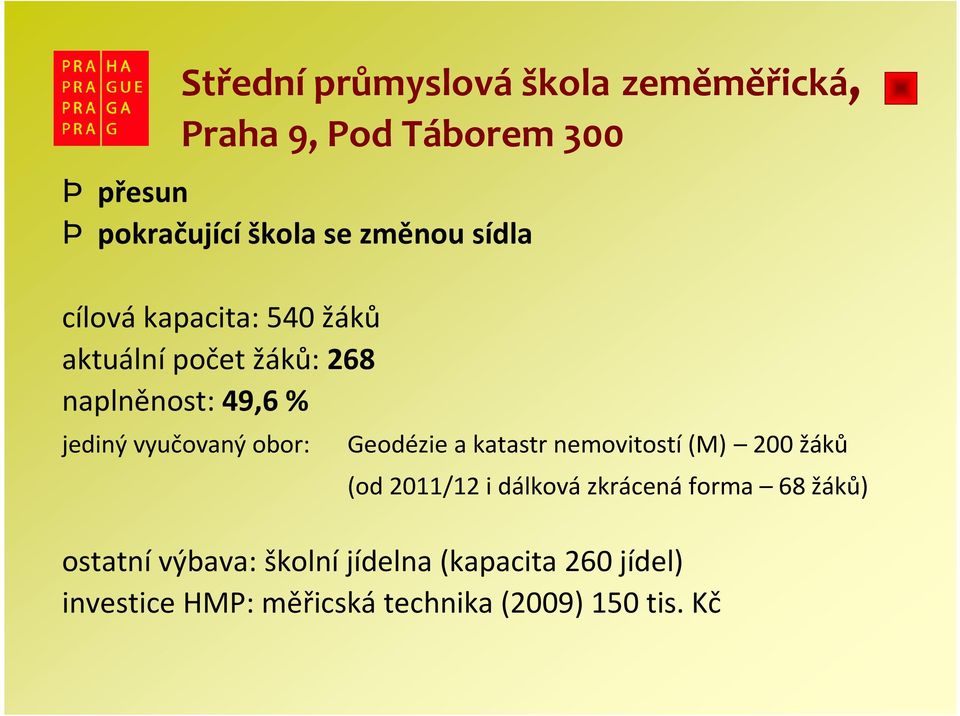 vyučovaný obor: Geodézie a katastr nemovitostí(m) 200 žáků (od 2011/12 i dálkovázkrácenáforma 68