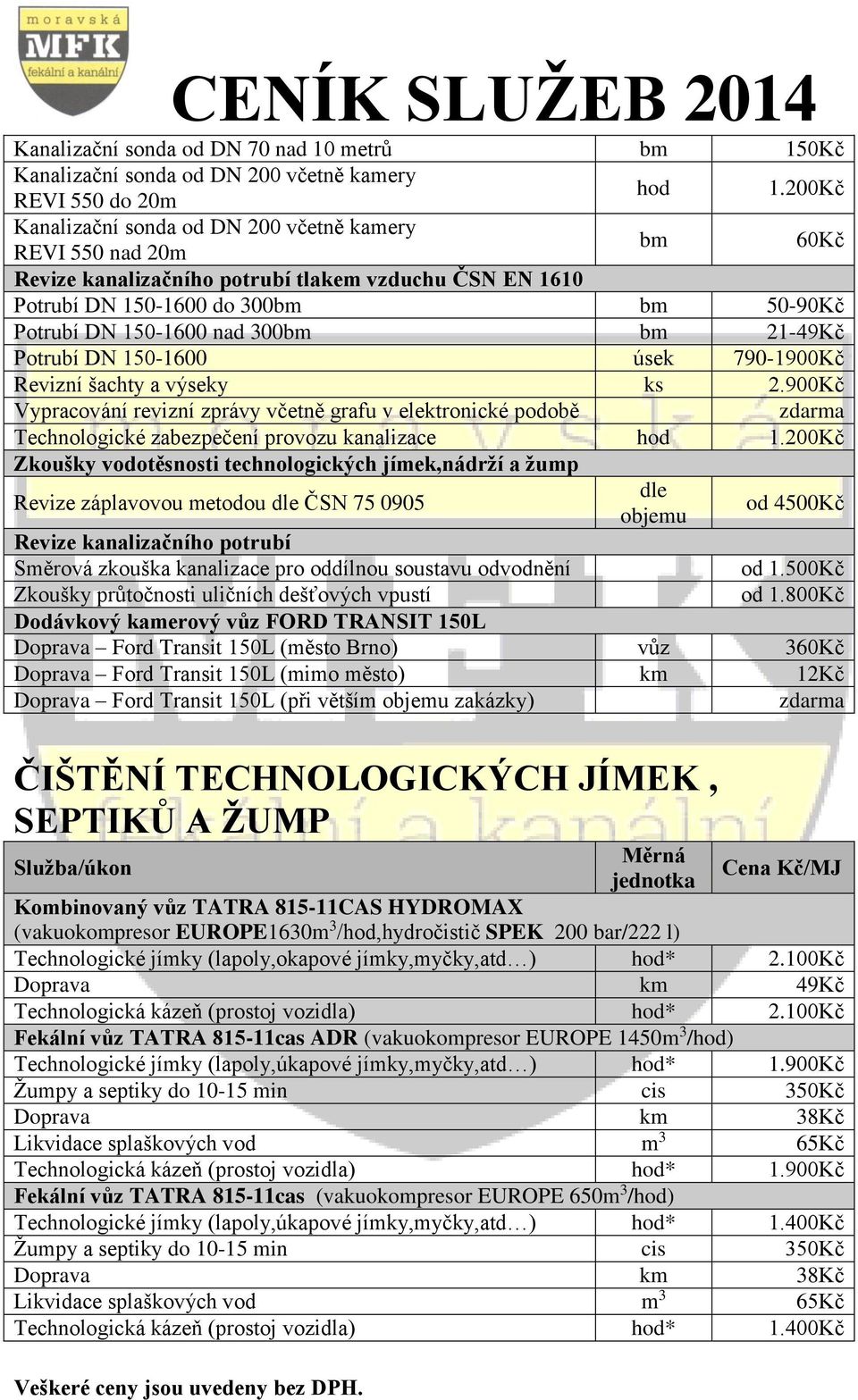 Potrubí DN 150-1600 úsek 790-1900Kč Revizní šachty a výseky ks 2.