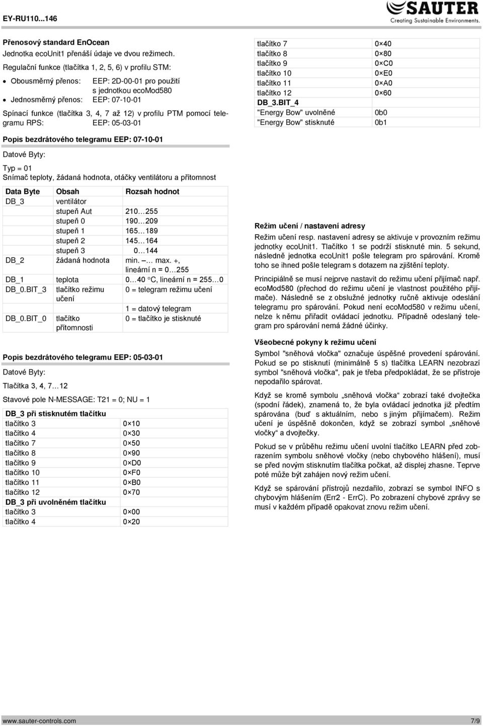 profilu PTM pomocí telegramu RPS: EEP: 05-03-01 tlačítko 7 0 40 tlačítko 8 0 80 tlačítko 9 0 C0 tlačítko 10 0 E0 tlačítko 11 0 A0 tlačítko 12 0 60 DB_3.