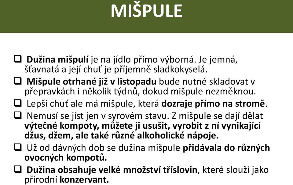 Lepší chuť ale má mišpule, která dozraje přímo na stromě. Nemusí se jíst jen v syrovém stavu.