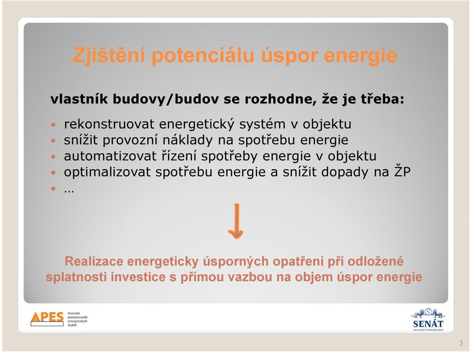 spotřeby energie v objektu optimalizovat spotřebu energie a snížit dopady na ŽP Realizace