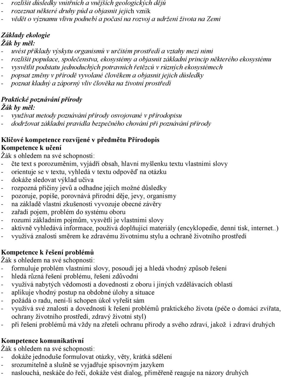 jednoduchých potravních řetězců v různých ekosystémech - popsat změny v přírodě vyvolané člověkem a objasnit jejich důsledky - poznat kladný a záporný vliv člověka na životní prostředí Praktické