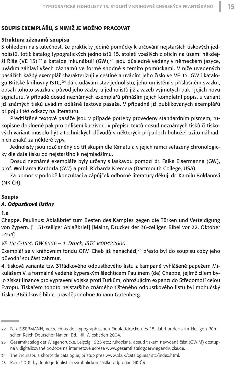 jednolistů, totiž katalog typografických jednolistů 15.