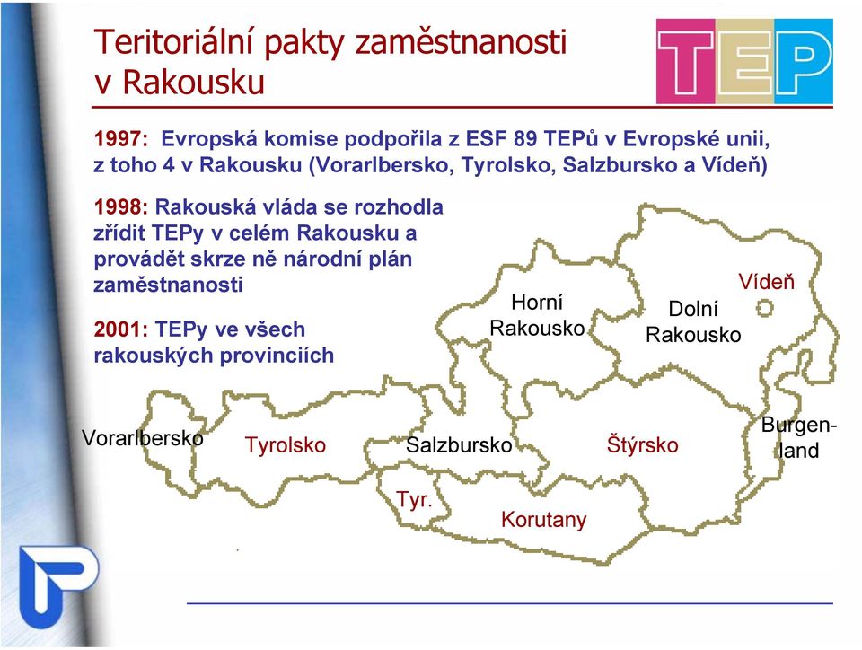 TEPy v celém Rakousku a provádět skrze ně národní plán zaměstnanosti 2001: TEPy ve všech rakouských