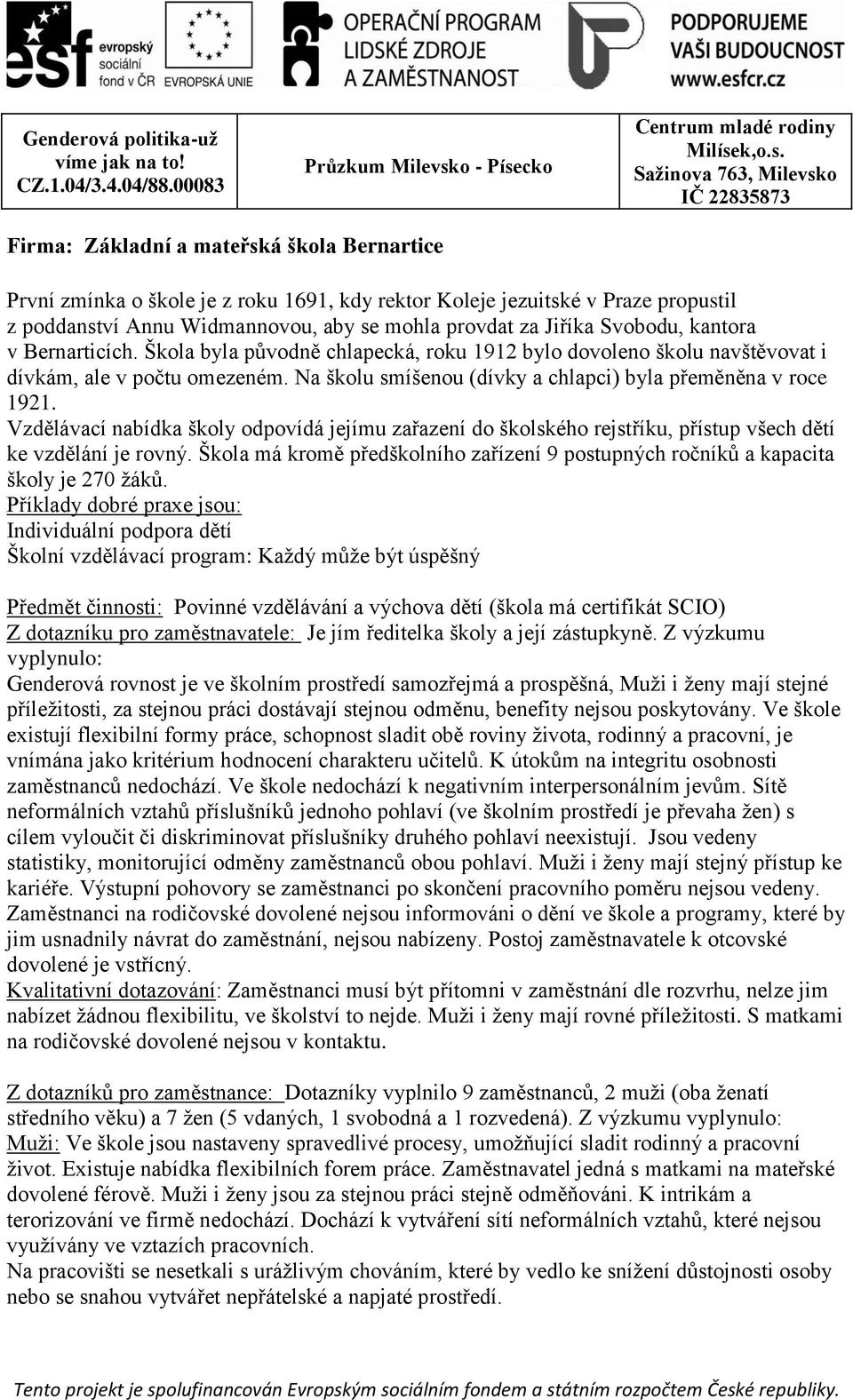 Vzdělávací nabídka školy odpovídá jejímu zařazení do školského rejstříku, přístup všech dětí ke vzdělání je rovný.