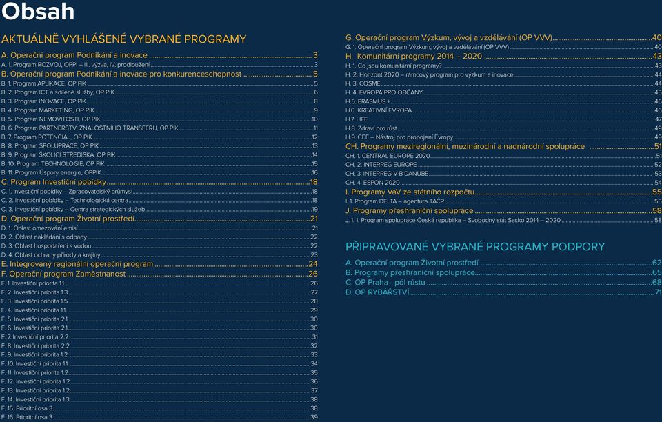 Program MARKETING, OP PIK...9 B. 5. Program NEMOVITOSTI, OP PIK...10 B. 6. Program PARTNERSTVÍ ZNALOSTNÍHO TRANSFERU, OP PIK...11 B. 7. Program POTENCIÁL, OP PIK...12 B. 8. Program SPOLUPRÁCE, OP PIK.