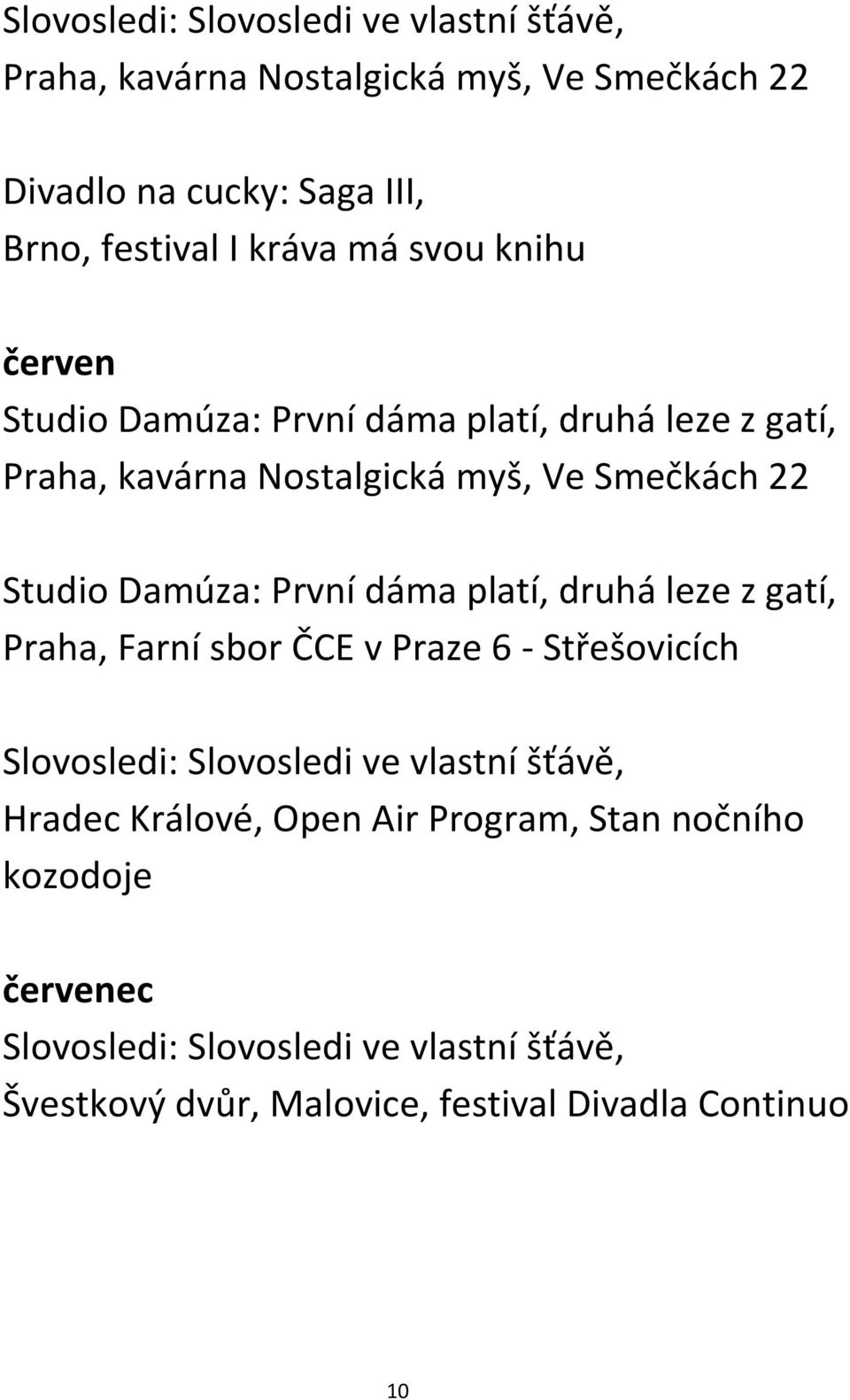 První dáma platí, druhá leze z gatí, Praha, Farní sbor ČCE v Praze 6 - Střešovicích Slovosledi: Slovosledi ve vlastní šťávě, Hradec