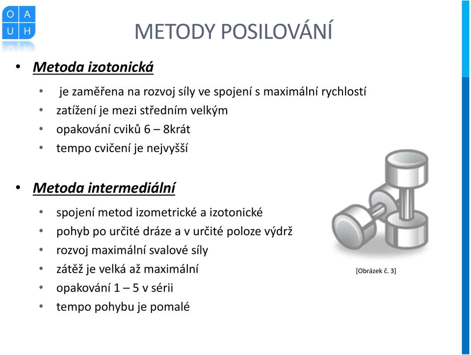 metod izometrické a izotonické pohyb po určité dráze a v určité poloze výdrž rozvoj maximální